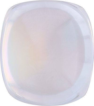 Cushion cut rainbow moonstone, 10.01 by 8.82 mm, shown at actual size