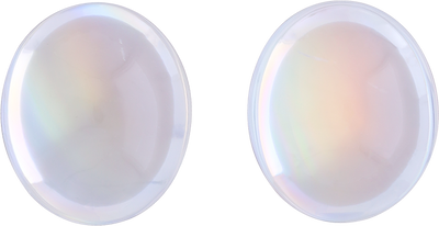 Oval cut rainbow moonstone, 10.71 by 9.19 mm, shown at actual size