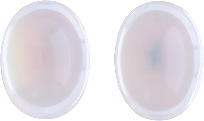 Oval cut rainbow moonstone, 13.11 by 9.8 mm, shown at actual size