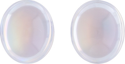 Oval cut rainbow moonstone, 12.02 by 10.11 mm, shown at actual size
