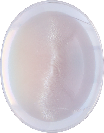 Oval cut rainbow moonstone, 12.26 by 9.61 mm, shown at actual size