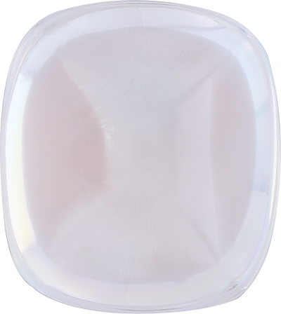 Cushion cut rainbow moonstone, 11.2 by 9.97 mm, shown at actual size