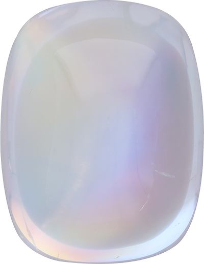 Cushion cut rainbow moonstone, 18.89 by 14.65 mm, shown at actual size