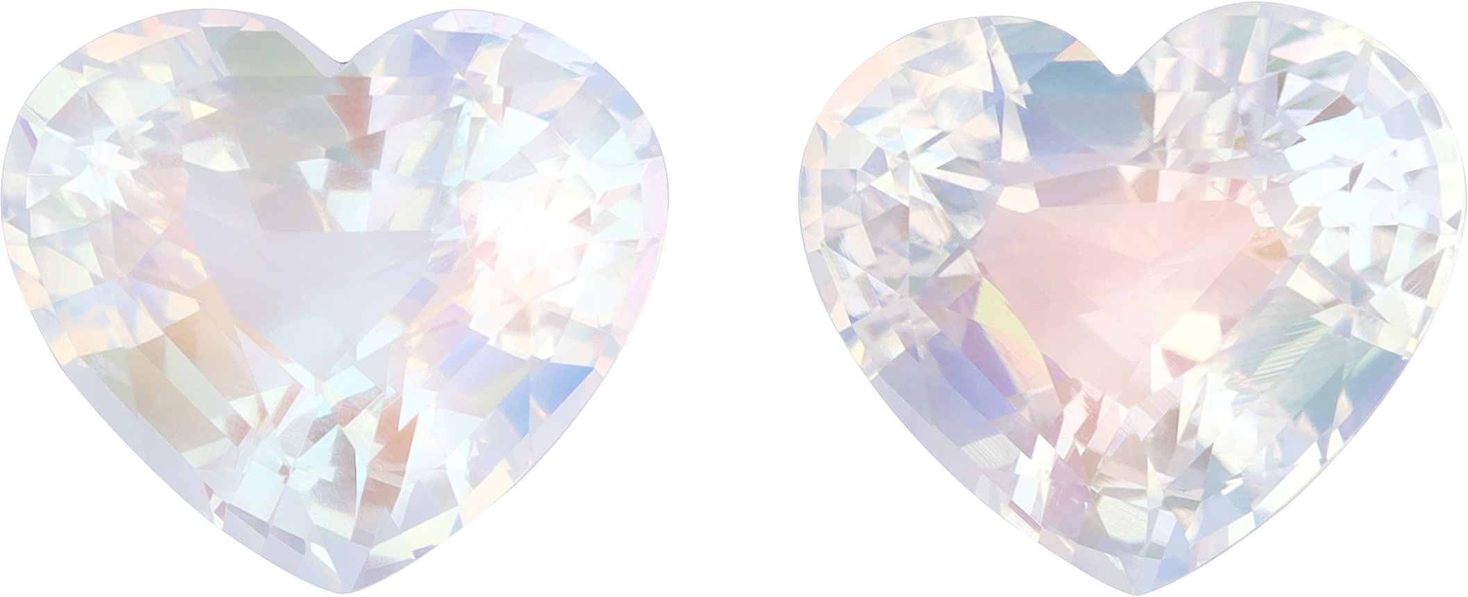 Heart cut rainbow moonstone, 14.17 by 12.52 mm, shown at actual size