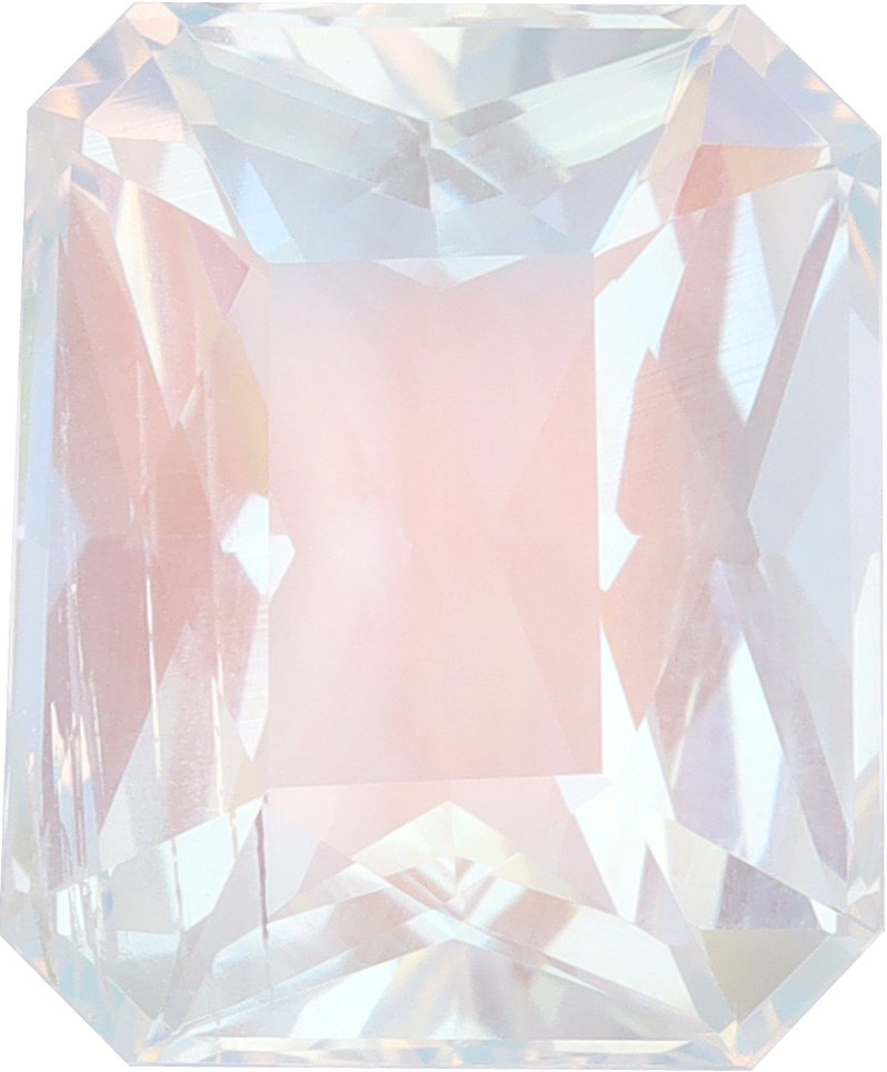 Heart cut rainbow moonstone, 13.06 by 10.83 mm, shown at actual size