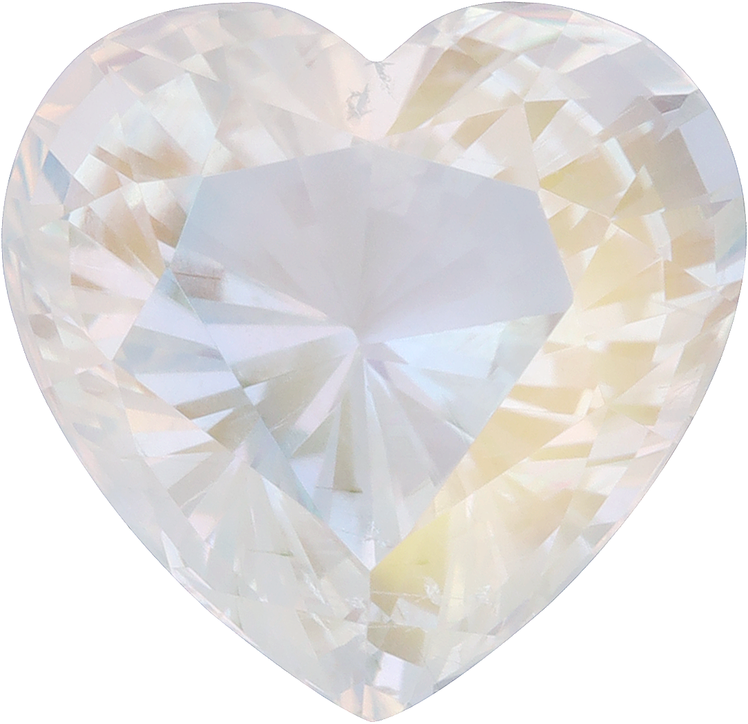 Heart cut rainbow moonstone, 14.27 by 13.8 mm, shown at actual size