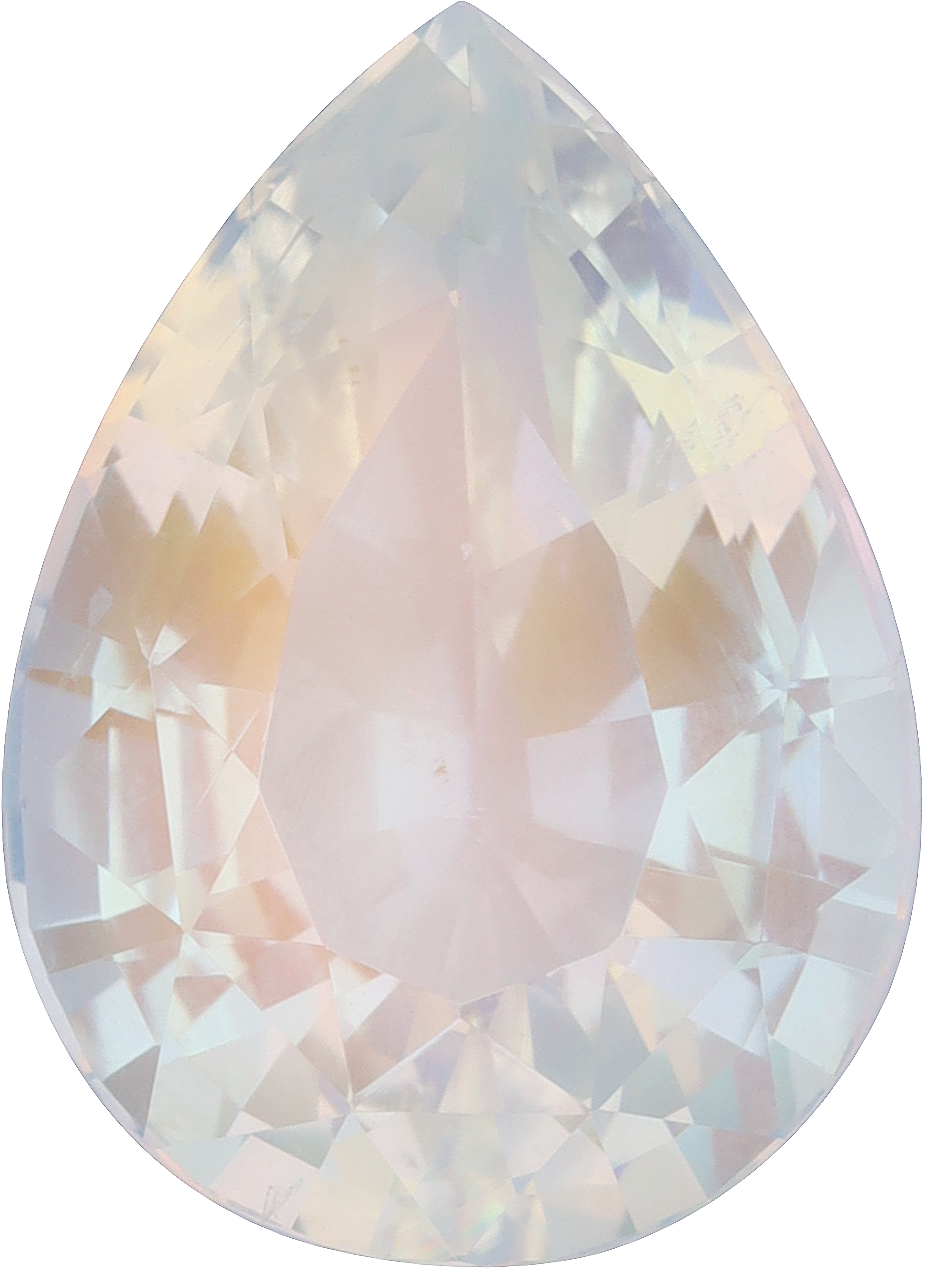 Pear cut rainbow moonstone, 16.9 by 12.27 mm, shown at actual size
