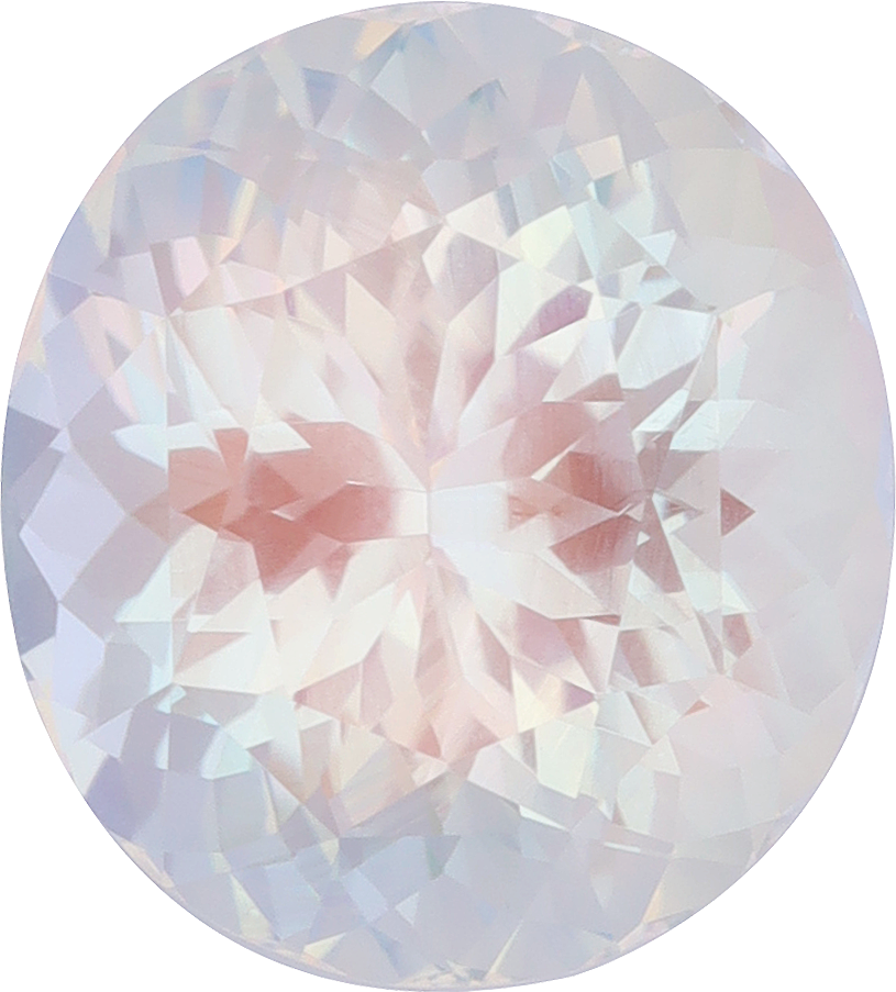 Oval cut rainbow moonstone, 12.91 by 11.73 mm, shown at actual size