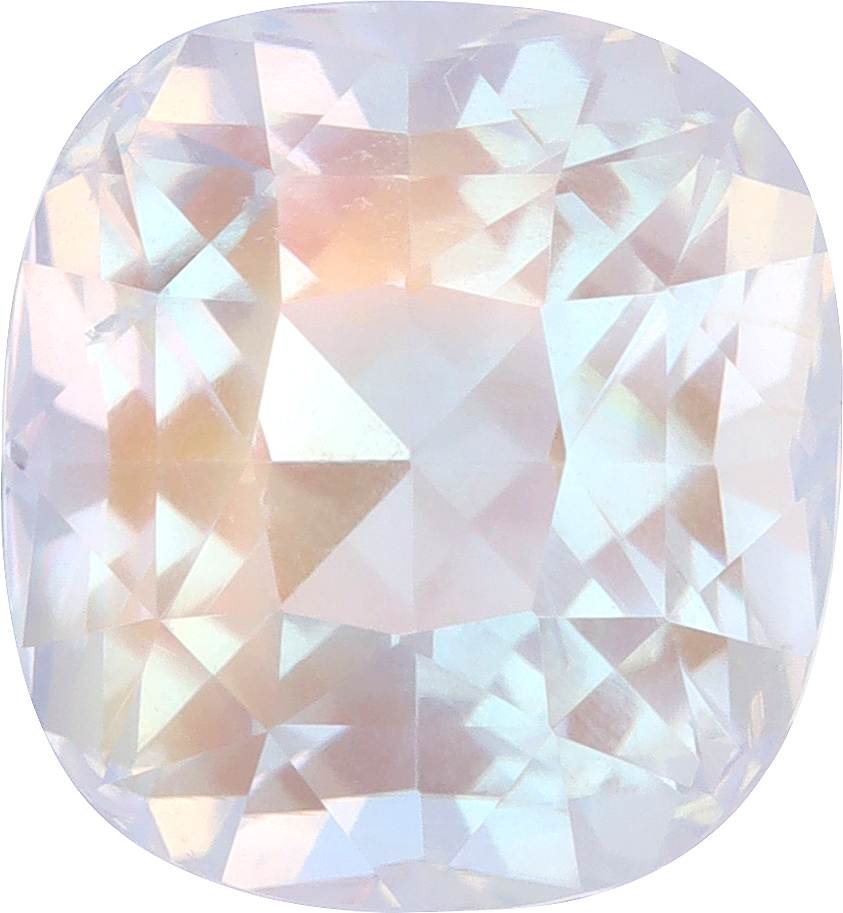 Cushion cut rainbow moonstone, 11.98 by 11.08 mm, shown at actual size