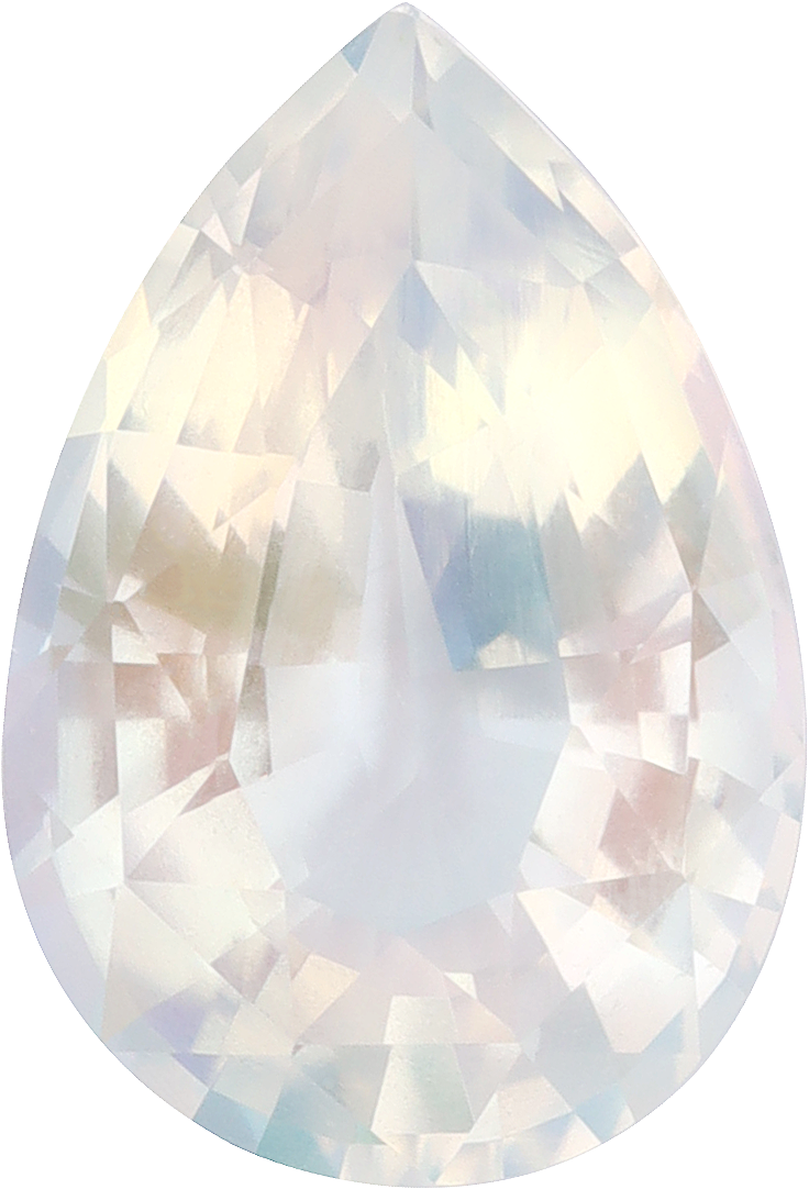 Pear cut rainbow moonstone, 15.26 by 10.29 mm, shown at actual size