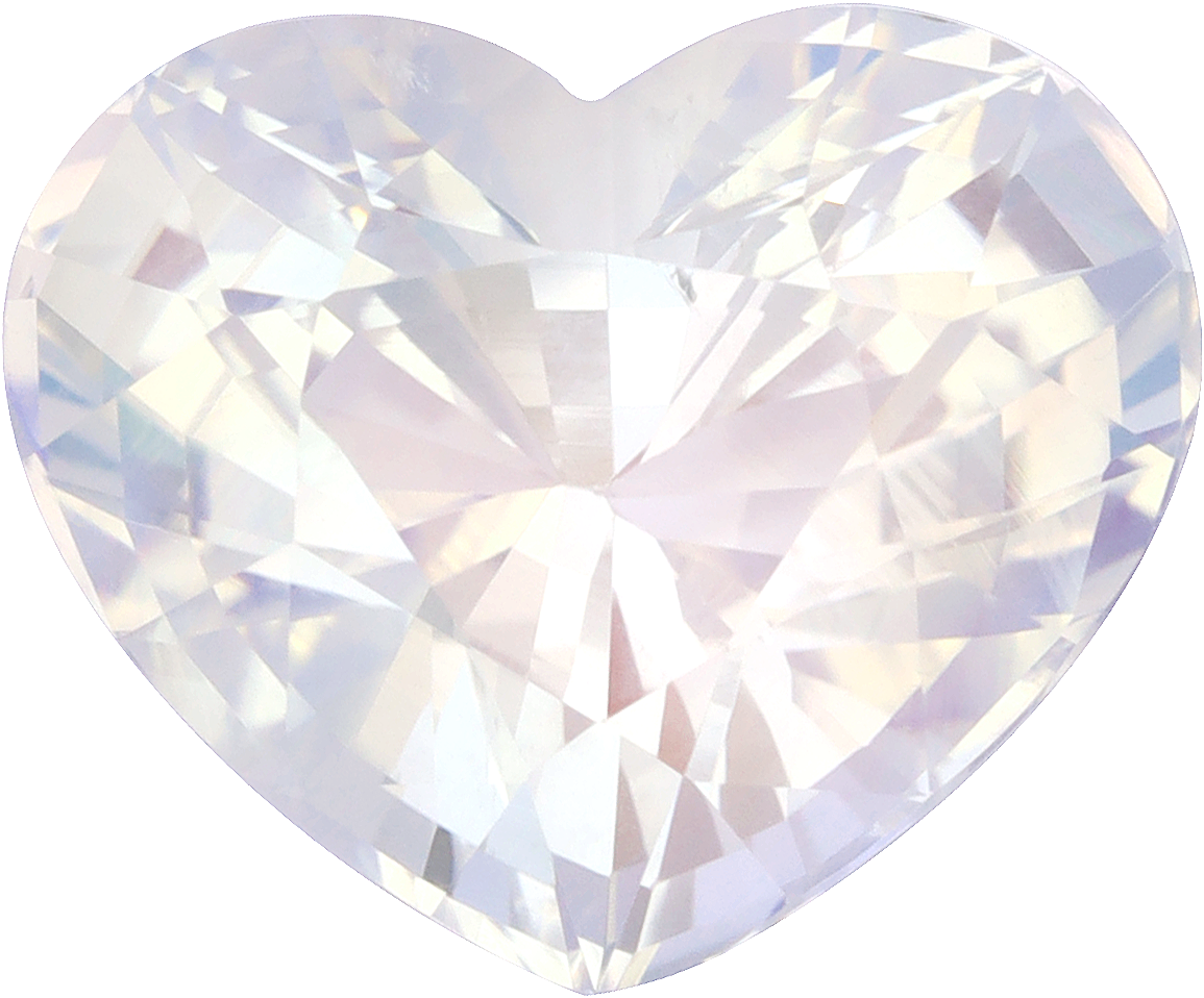 Heart cut rainbow moonstone, 15.16 by 12.44 mm, shown at actual size