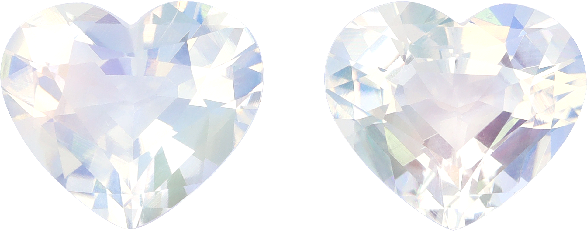 Heart cut rainbow moonstone, 12.79 by 11.09 mm, shown at actual size