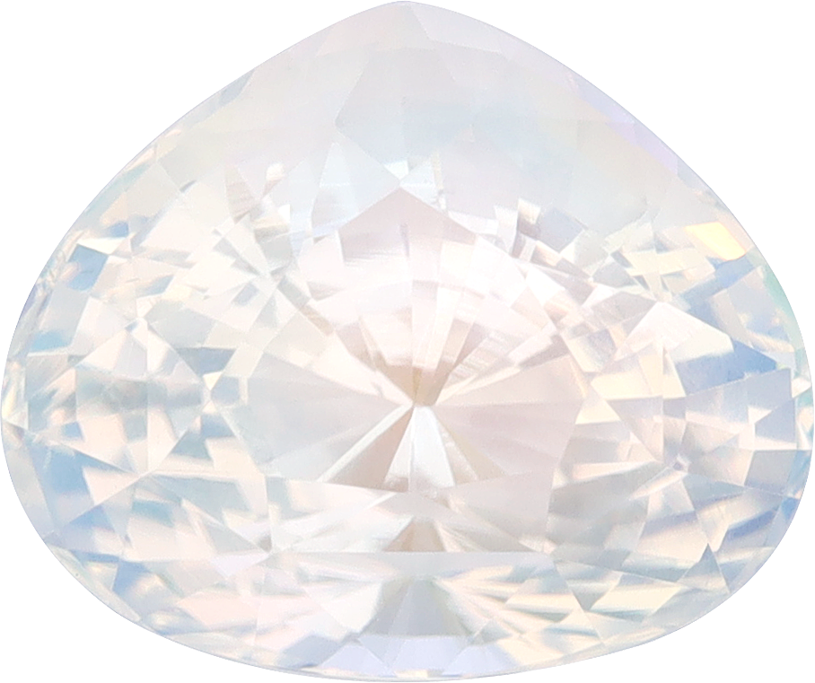 Pear cut rainbow moonstone, 12.54 by 10.44 mm, shown at actual size