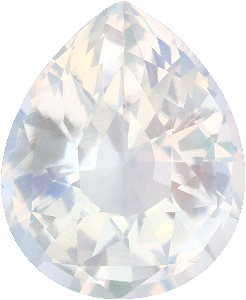 Pear cut rainbow moonstone, 12.01 by 9.86 mm, shown at actual size
