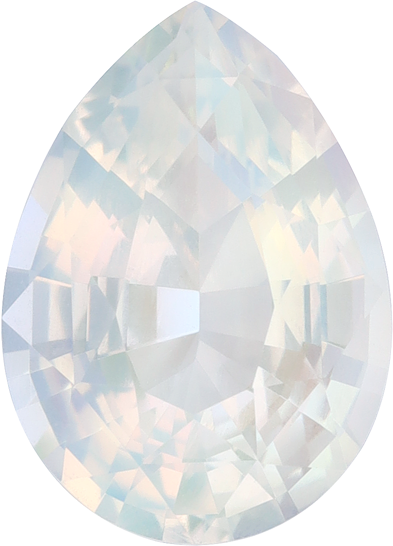 Pear cut rainbow moonstone, 13.12 by 9.47 mm, shown at actual size