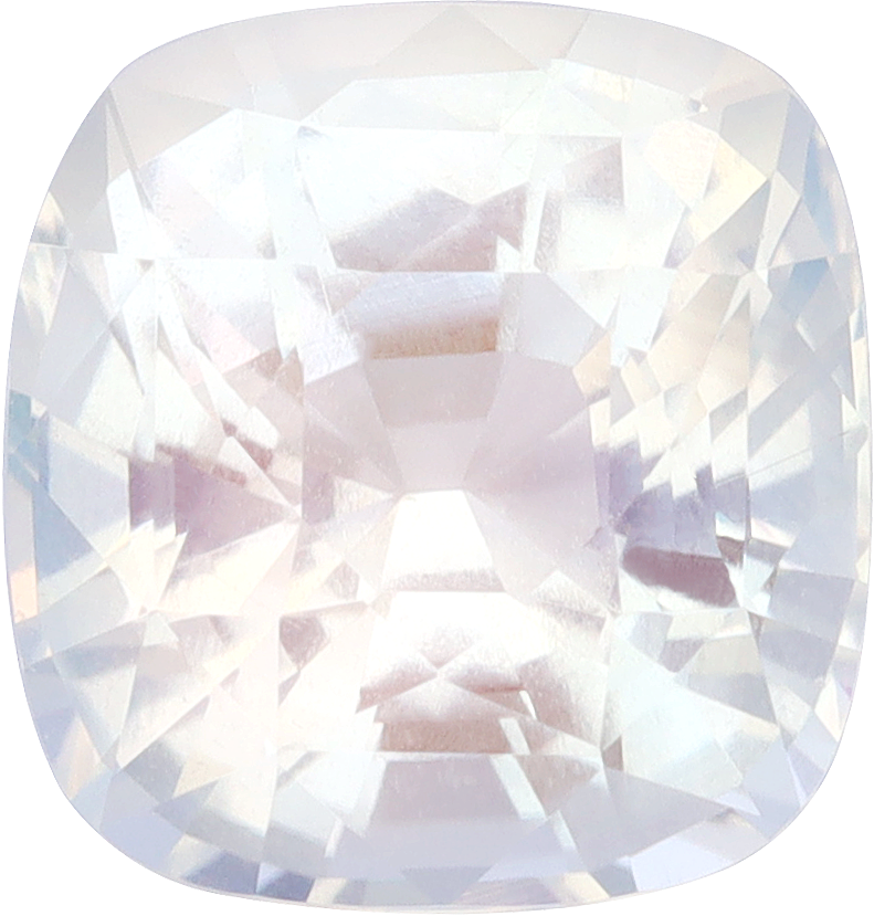 Cushion cut rainbow moonstone, 11.41 by 10.83 mm, shown at actual size