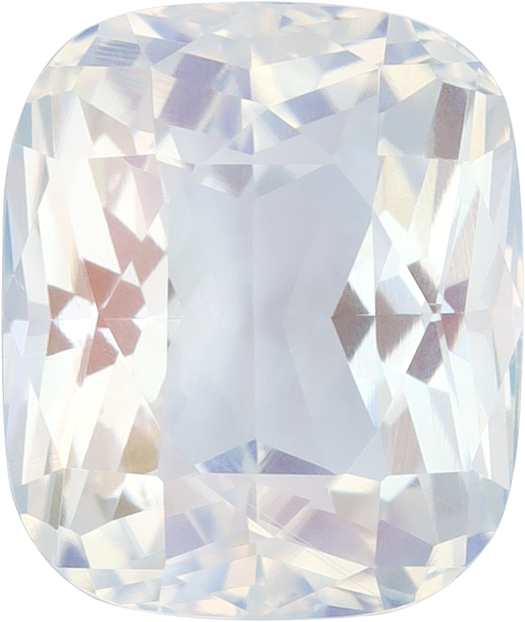 Cushion cut rainbow moonstone, 11.11 by 9.38 mm, shown at actual size
