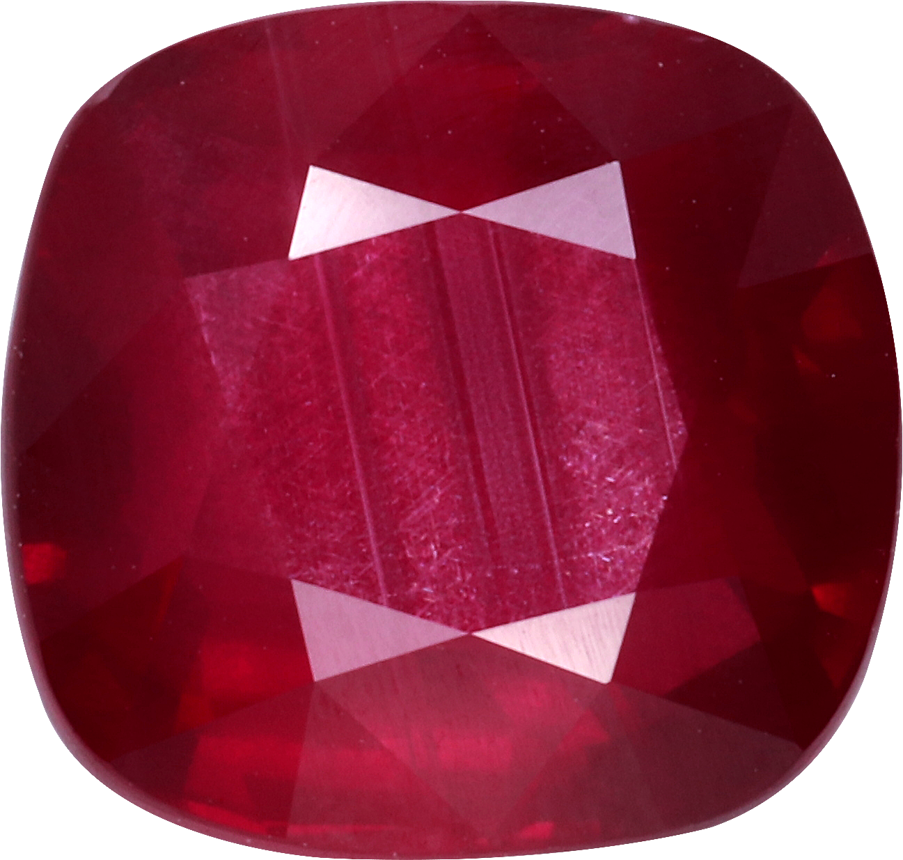 Cushion cut mozambique ruby, 9.21 by 8.78 mm, shown at actual size