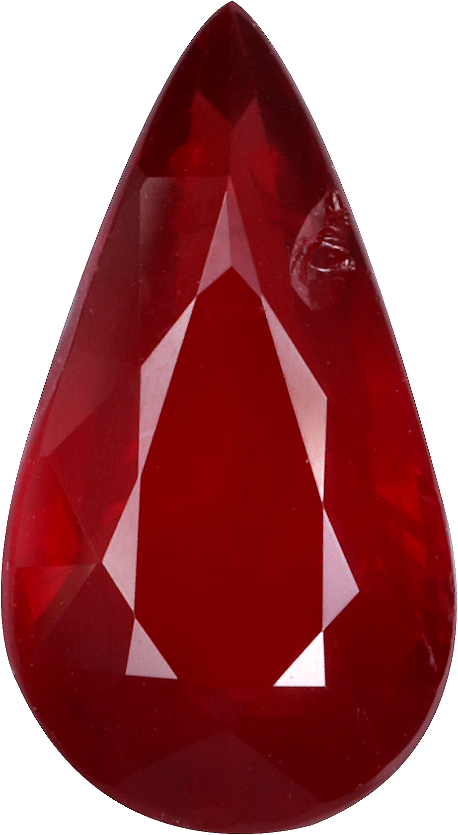 Pear cut mozambique ruby, 10.84 by 5.9 mm, shown at actual size