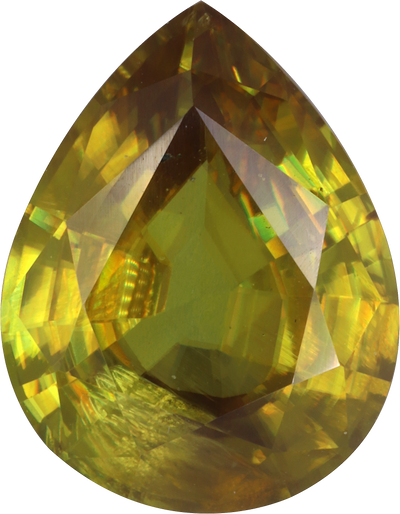 Pear cut sphene, 15.21 by 11.83 mm, shown at actual size