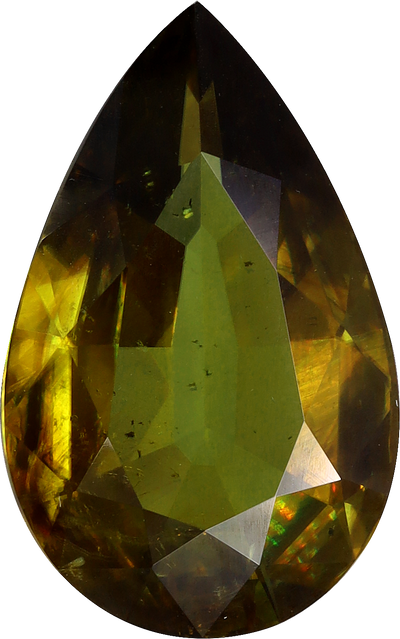 Pear cut sphene, 15.54 by 9.71 mm, shown at actual size