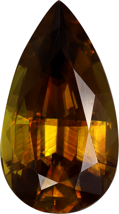 Pear cut sphene, 17.1 by 9.51 mm, shown at actual size
