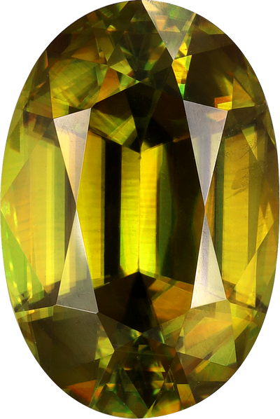 Oval cut sphene, 12.11 by 8.14 mm, shown at actual size