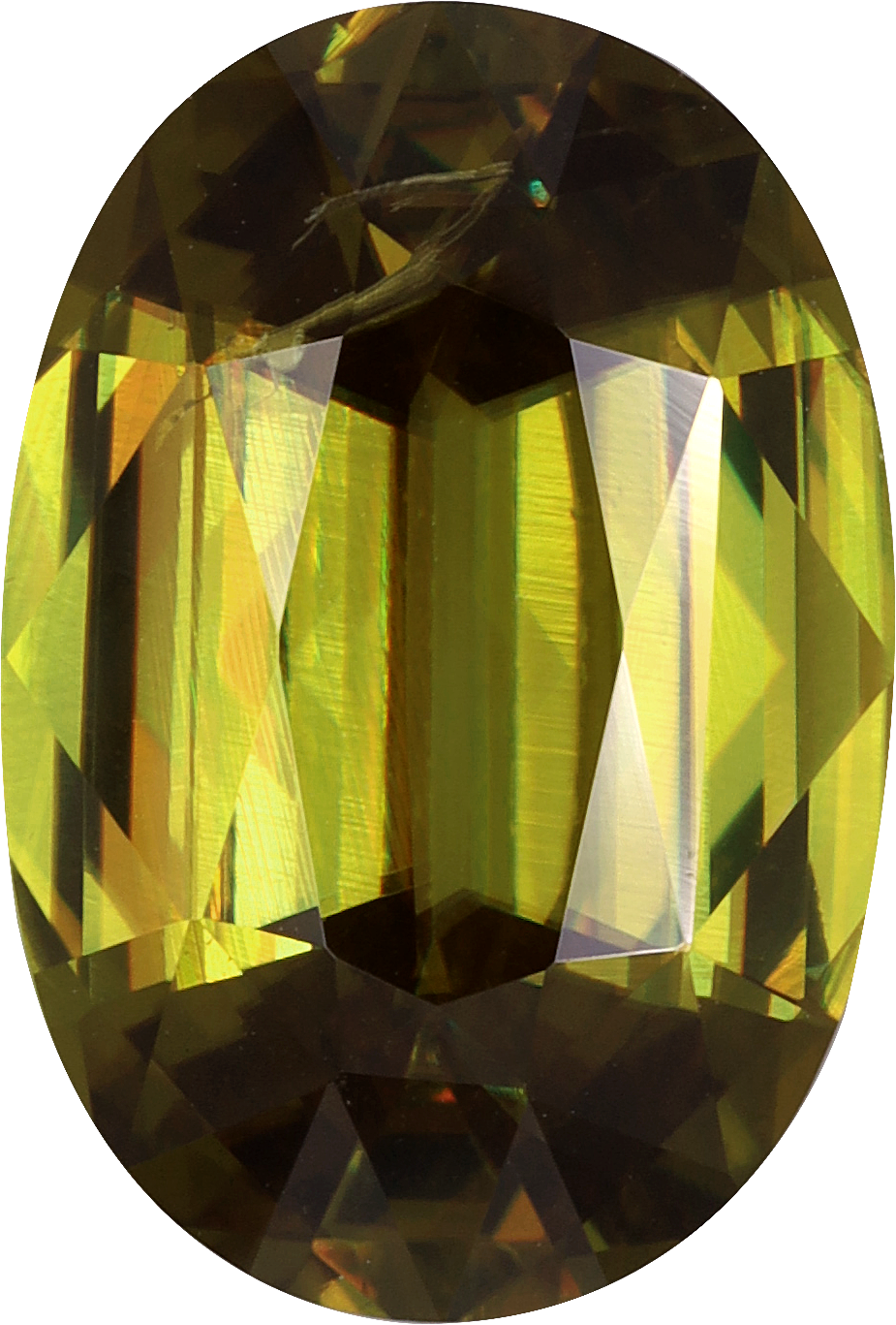 Oval cut sphene, 12.51 by 8.52 mm, shown at actual size