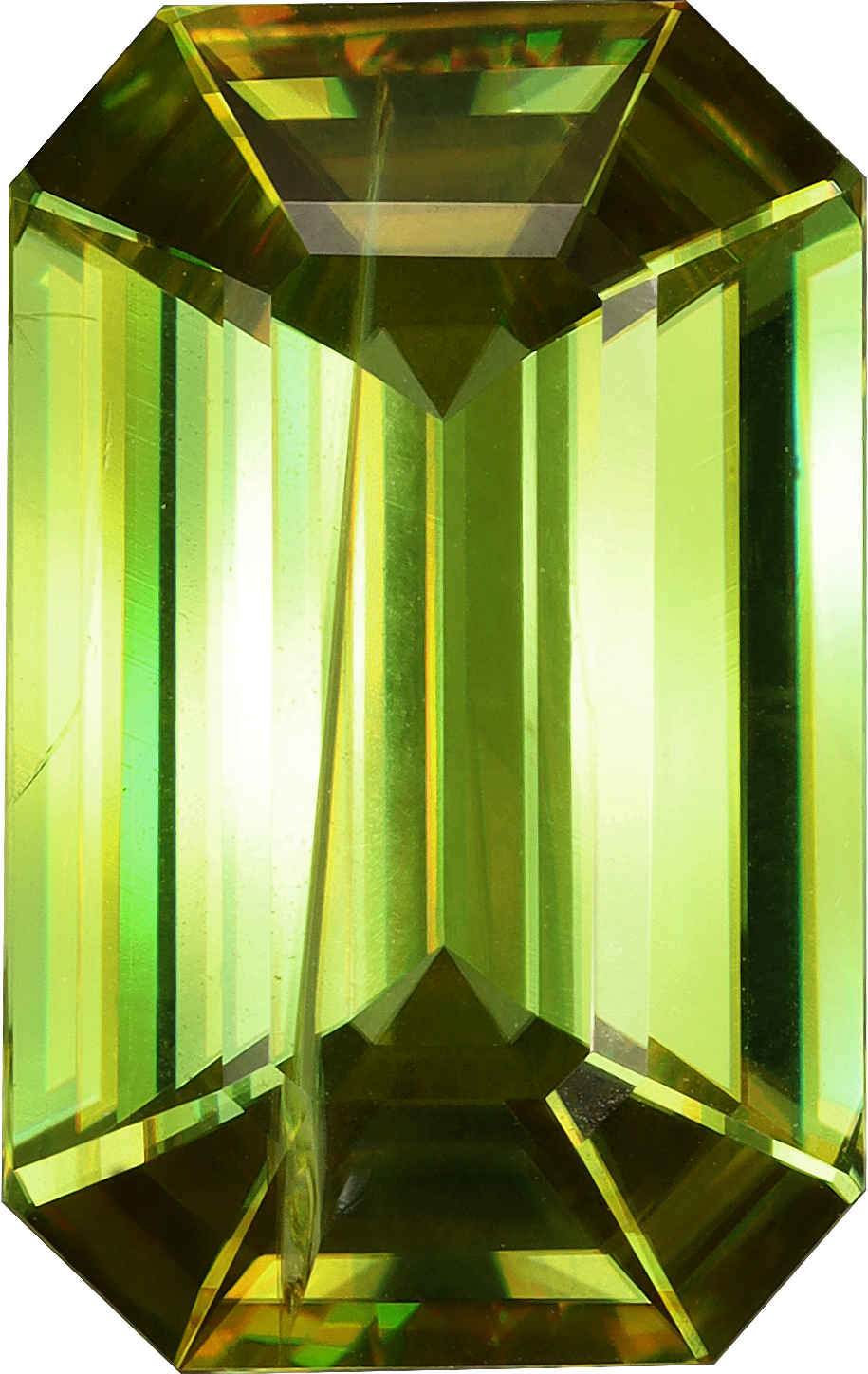 Rectangular cut sphene, 13.61 by 8.61 mm, shown at actual size