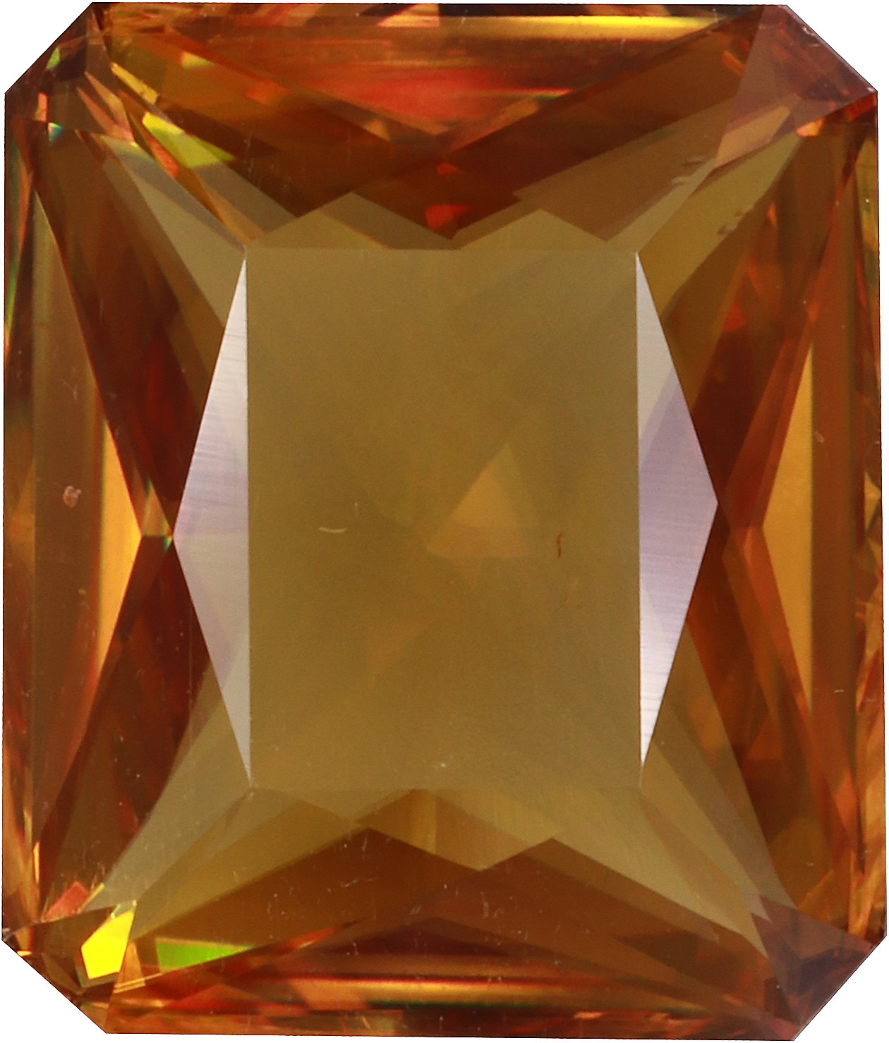 Rectangular cut sphene, 12.8 by 10.9 mm, shown at actual size