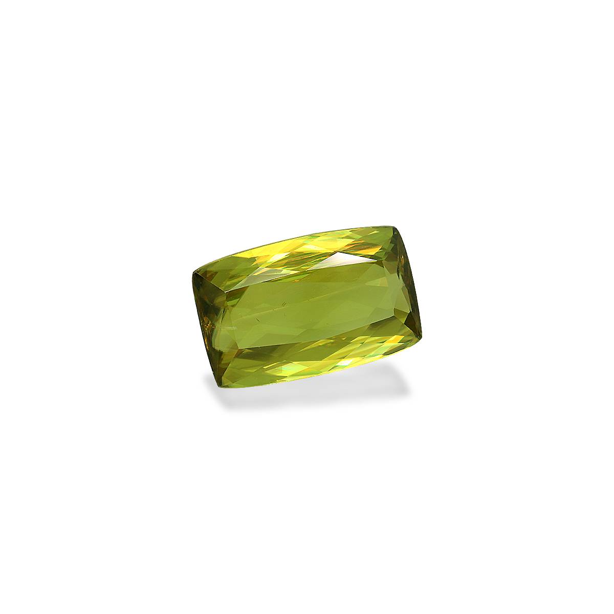 lime green sphene, 6.96ct cushion cut — view 3