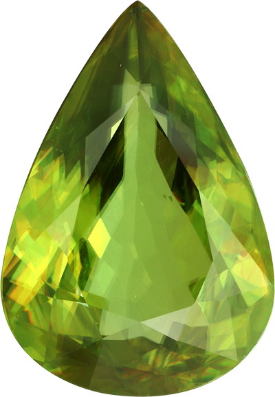 Pear cut sphene, 17.63 by 12.26 mm, shown at actual size
