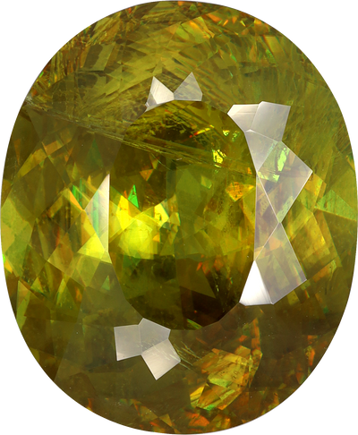 Cushion cut sphene, 17.8 by 14.82 mm, shown at actual size