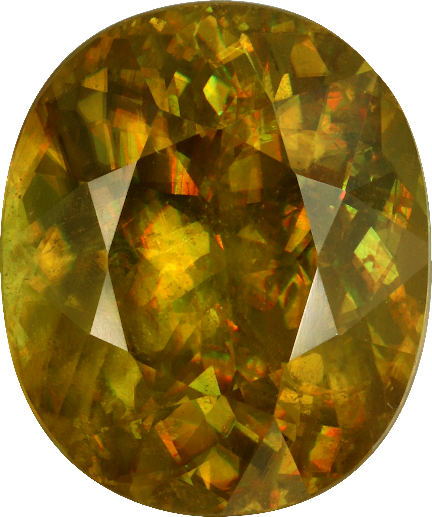 Oval cut sphene, 16.1 by 13.5 mm, shown at actual size
