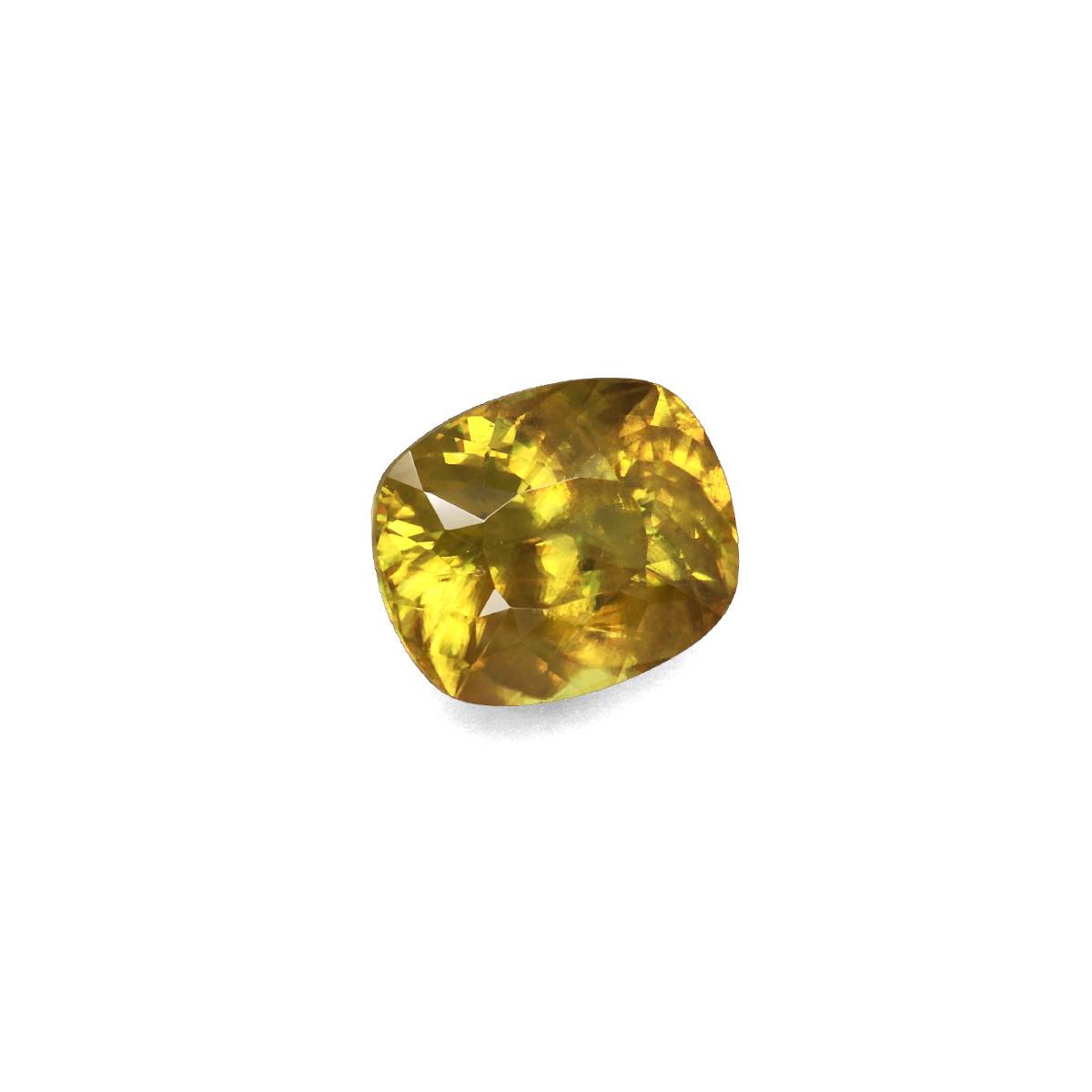 lime green sphene, 6.29ct cushion cut — view 3