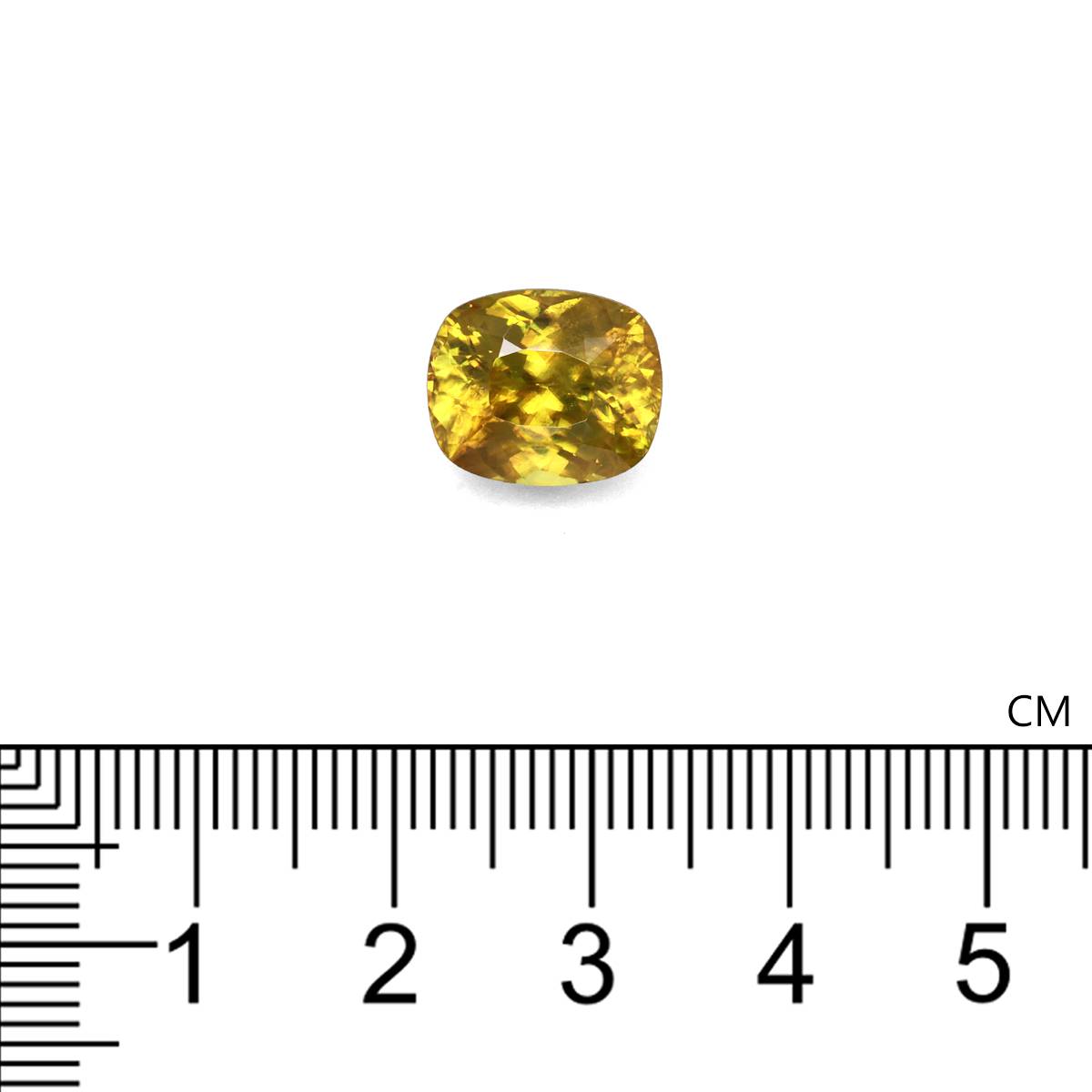 lime green sphene, 6.29ct cushion cut — view 4