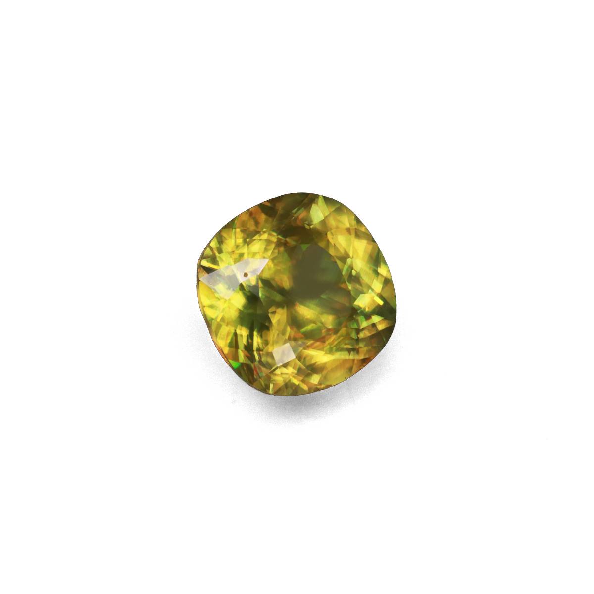 lime green sphene, 3.92ct cushion cut — view 3