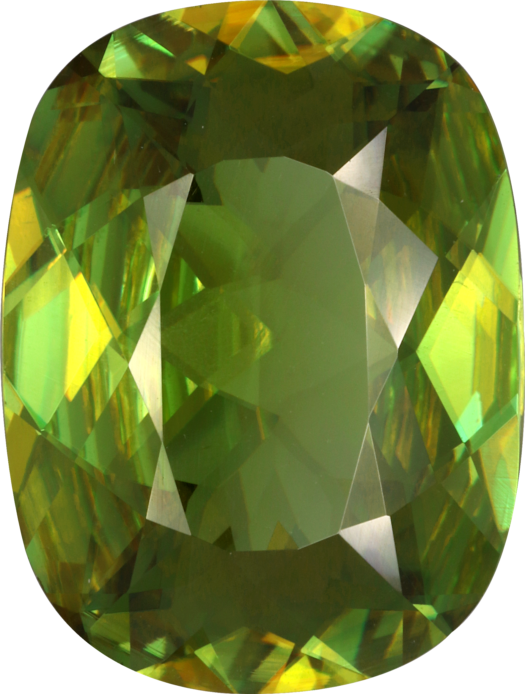 Cushion cut sphene, 17.6 by 13.3 mm, shown at actual size