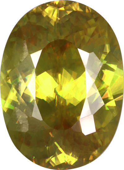 Oval cut sphene, 12.61 by 9.24 mm, shown at actual size