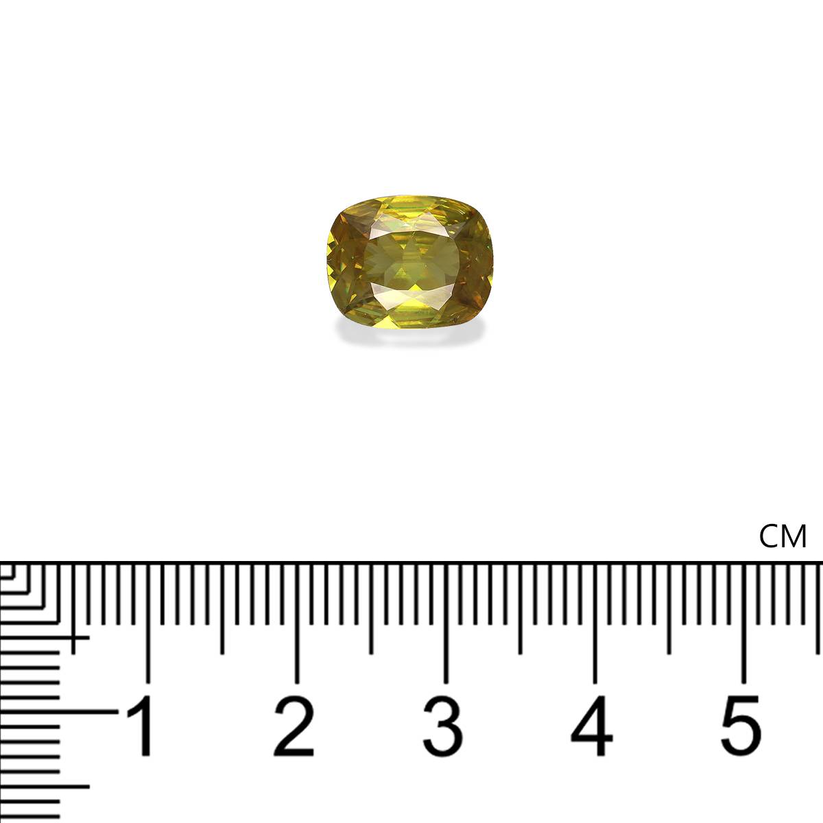 lime green sphene, 3.47ct cushion cut — view 4