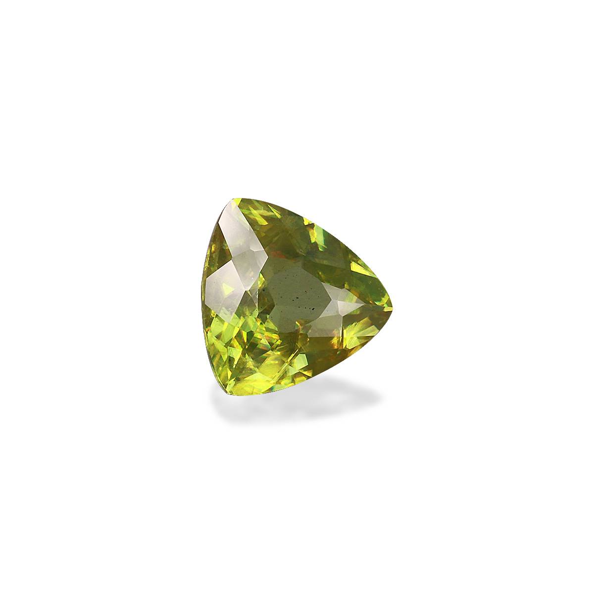 lime green sphene, 2.3ct trilliant cut — view 3