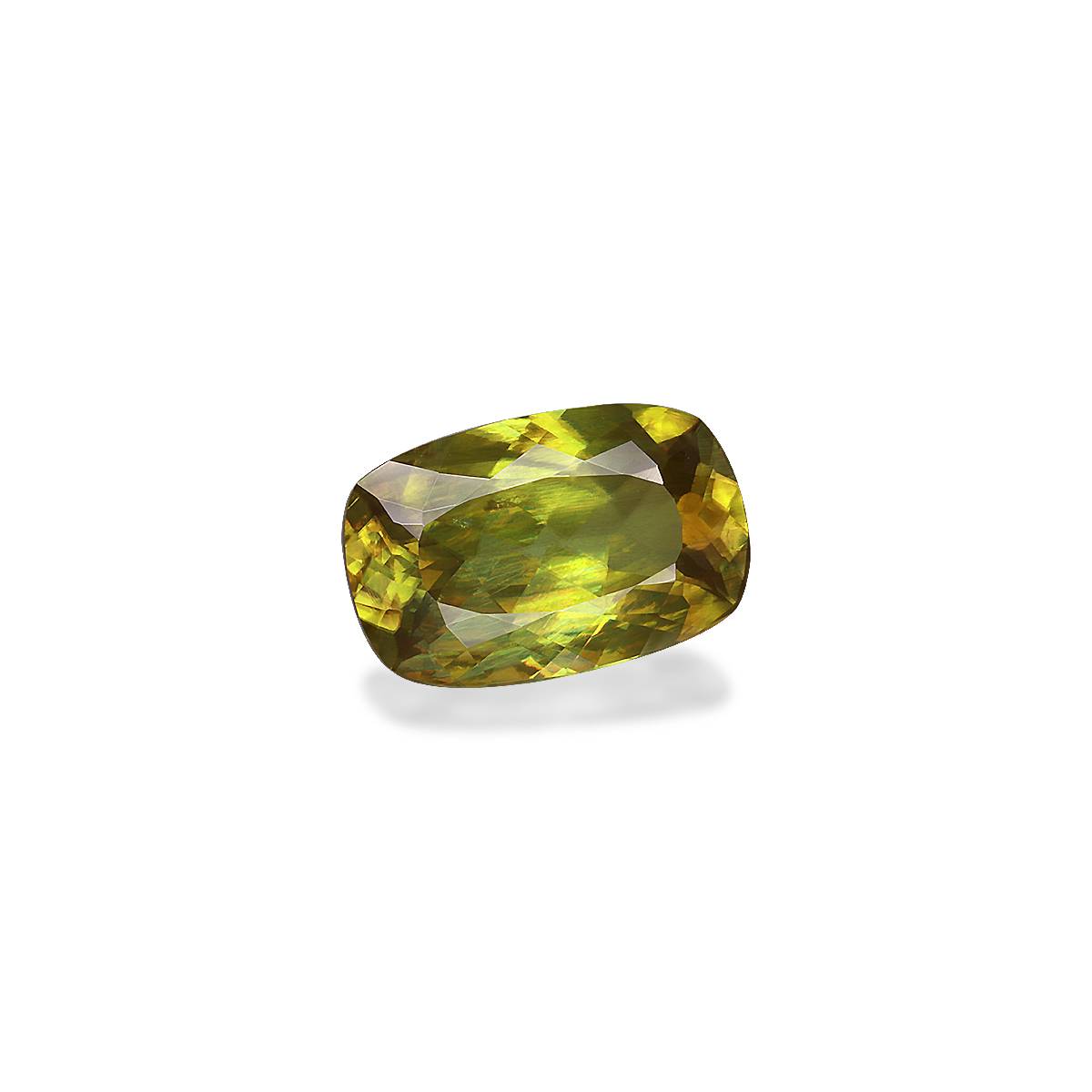 lime green sphene, 6.24ct cushion cut — view 3
