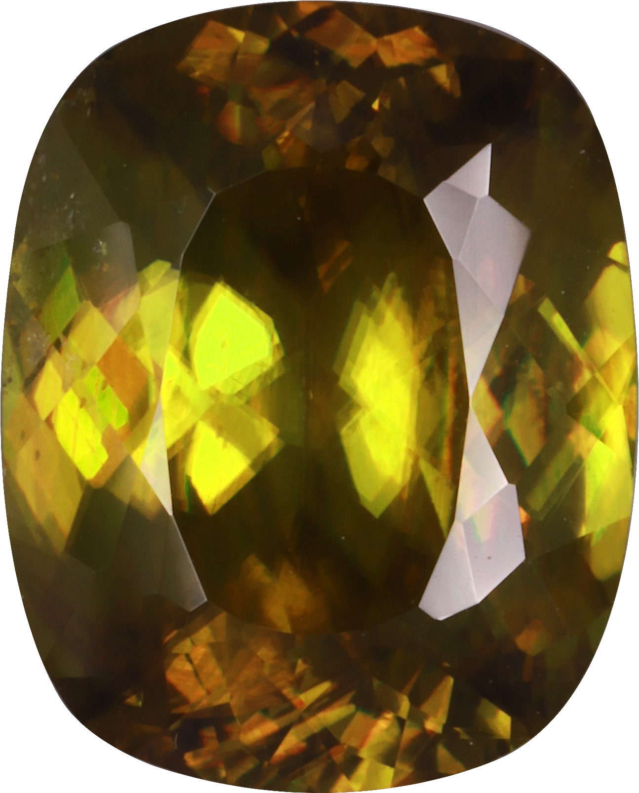 Cushion cut sphene, 12.15 by 9.71 mm, shown at actual size