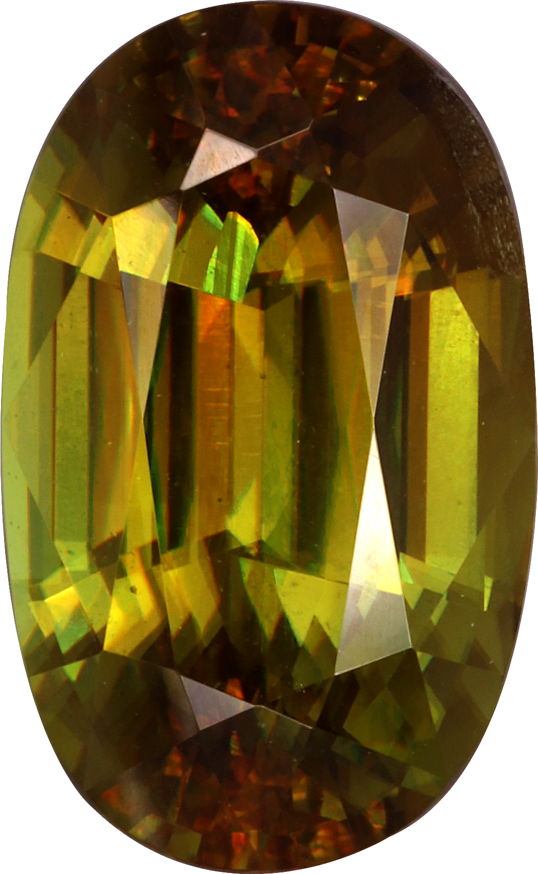 Oval cut sphene, 15.16 by 9.3 mm, shown at actual size