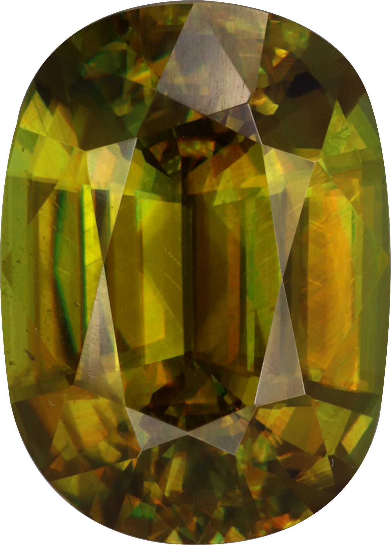 Cushion cut sphene, 14.04 by 10.11 mm, shown at actual size