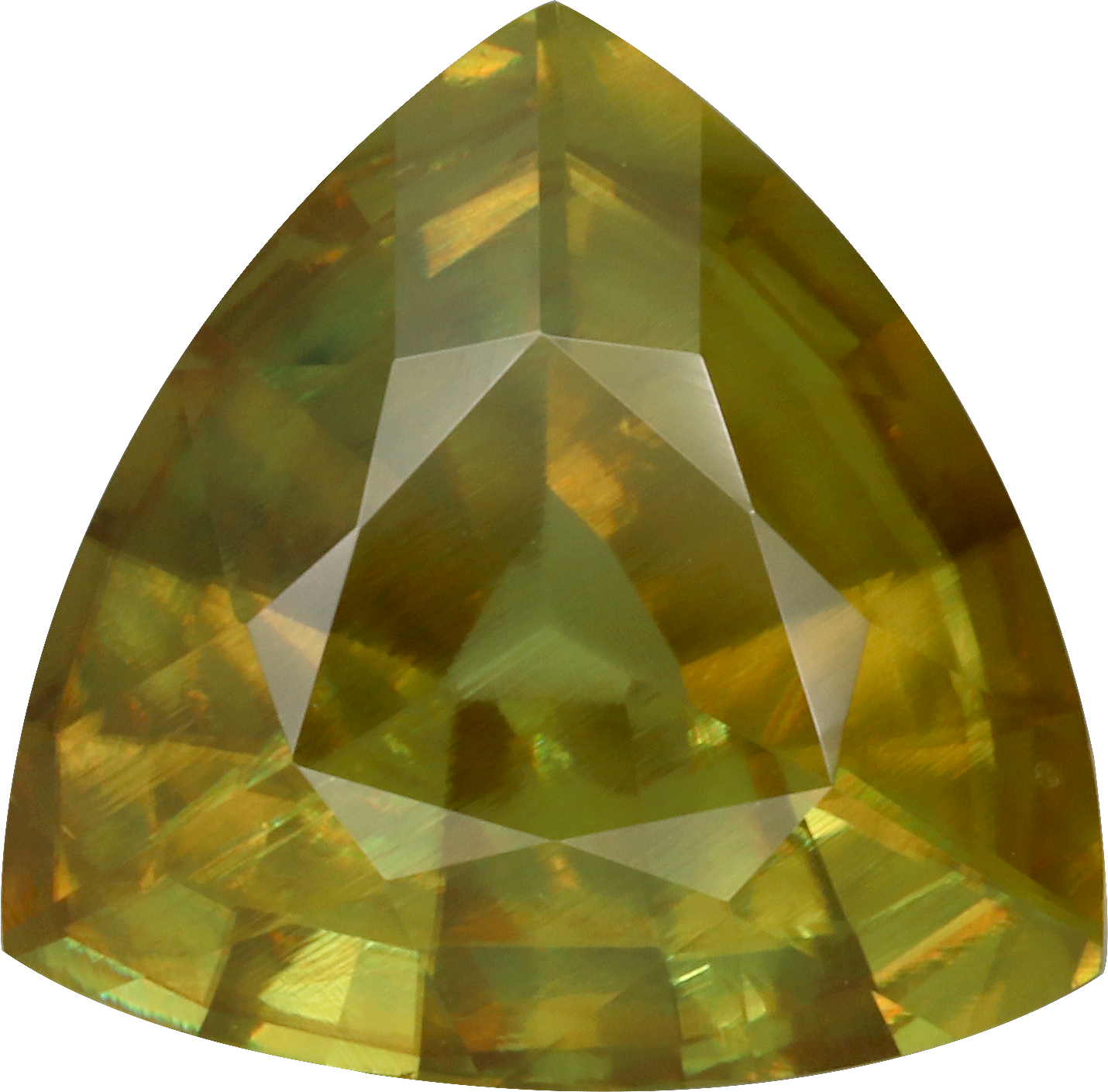 Trilliant cut sphene, 11.56 by 11.55 mm, shown at actual size