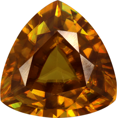 Trilliant cut sphene, 10.9 by 10.77 mm, shown at actual size