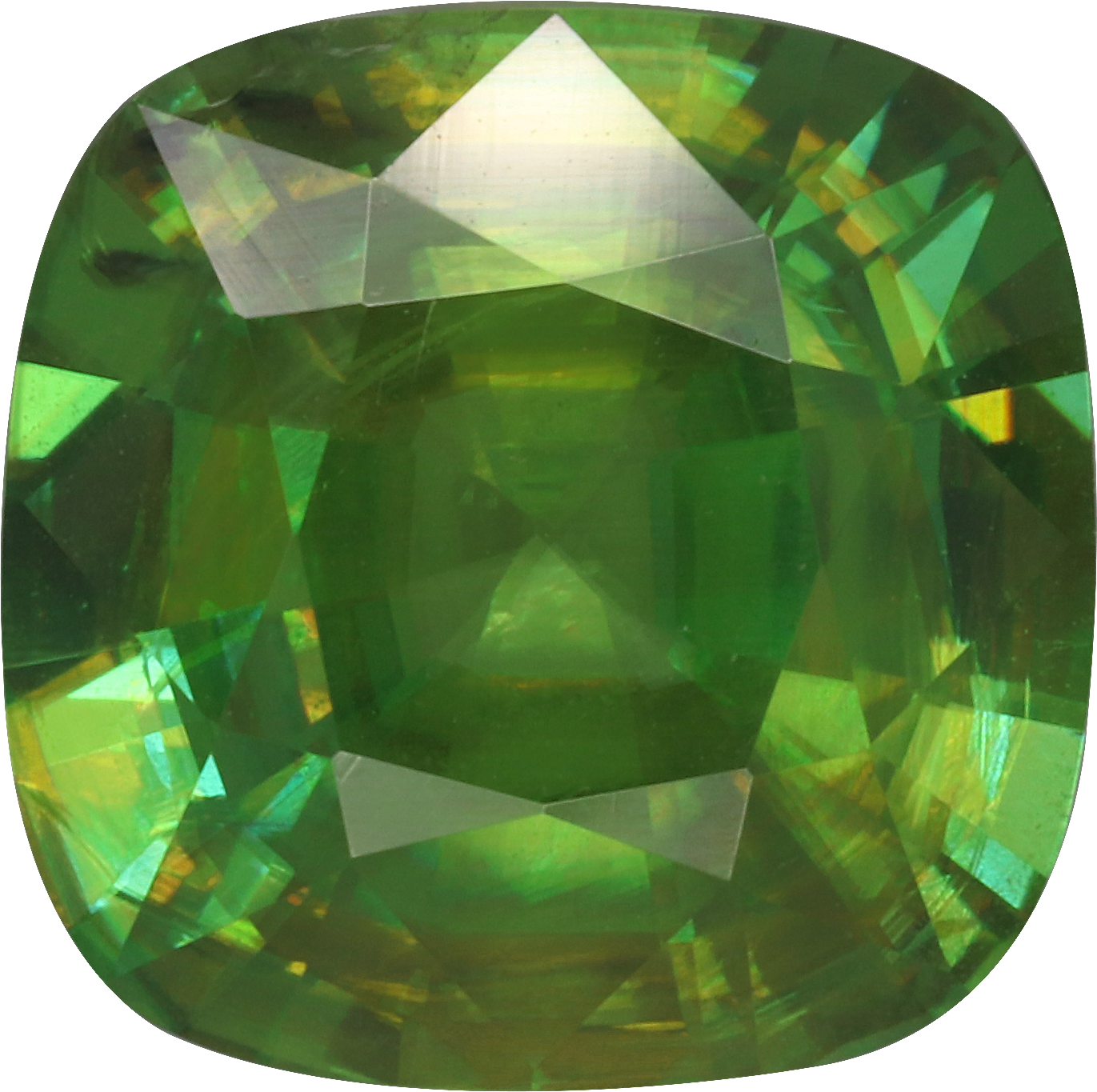 Cushion cut sphene, 11.09 by 11.05 mm, shown at actual size