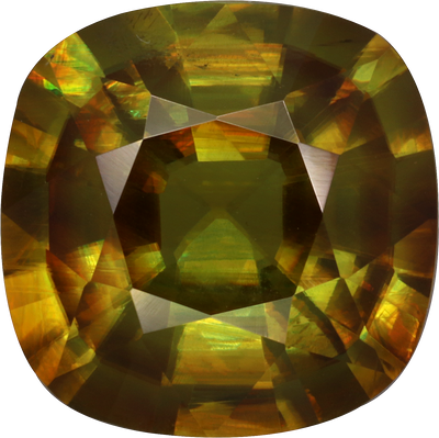 Cushion cut sphene, 12.53 by 12.52 mm, shown at actual size