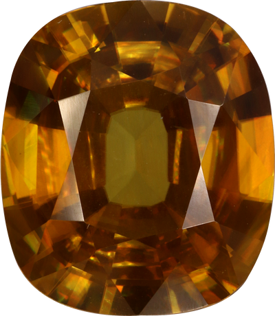 Cushion cut sphene, 13.79 by 12 mm, shown at actual size
